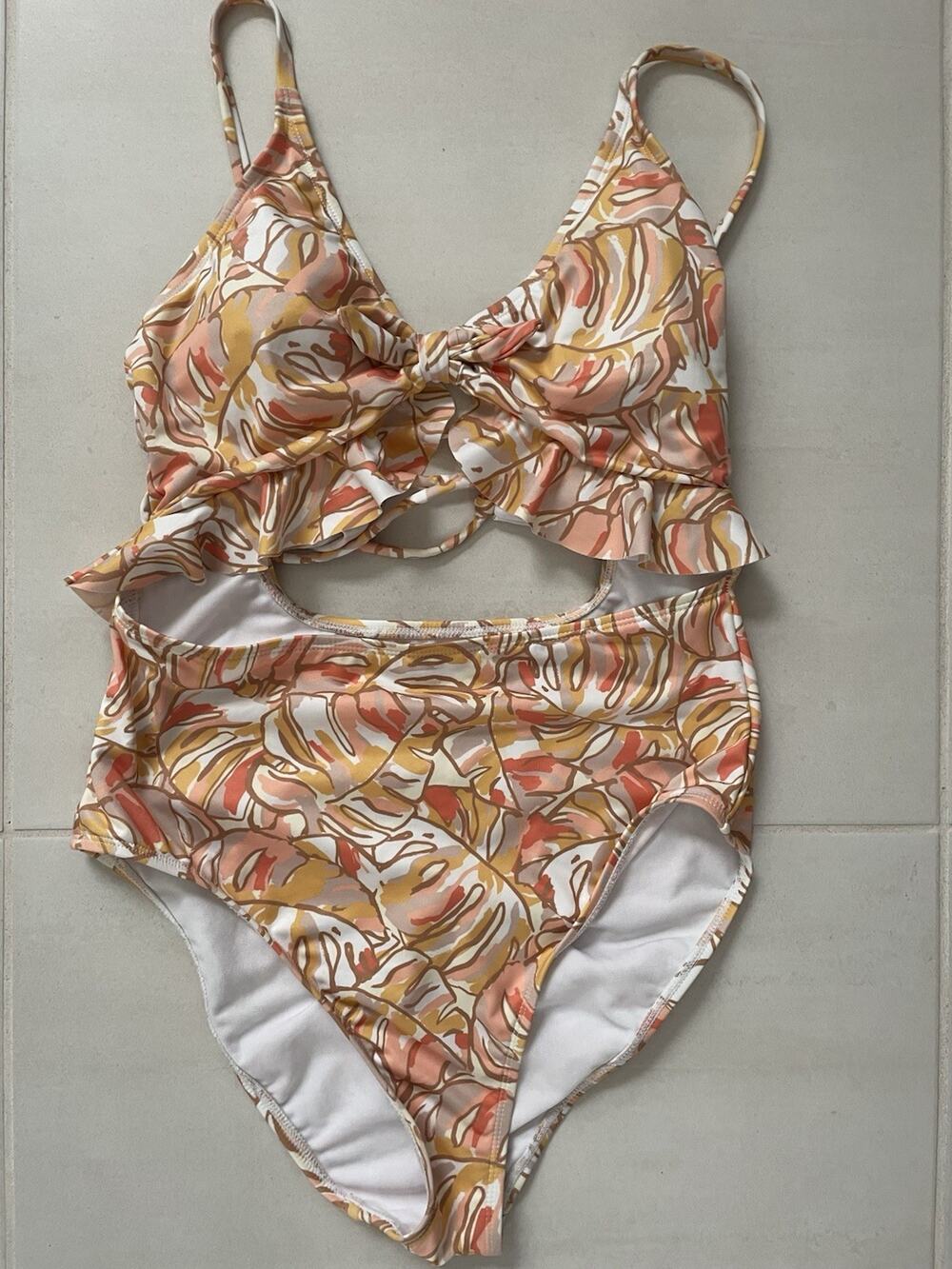 Hurley Swim One Piece Swimsuit Floral Cut Out Swimwear Beach Summer